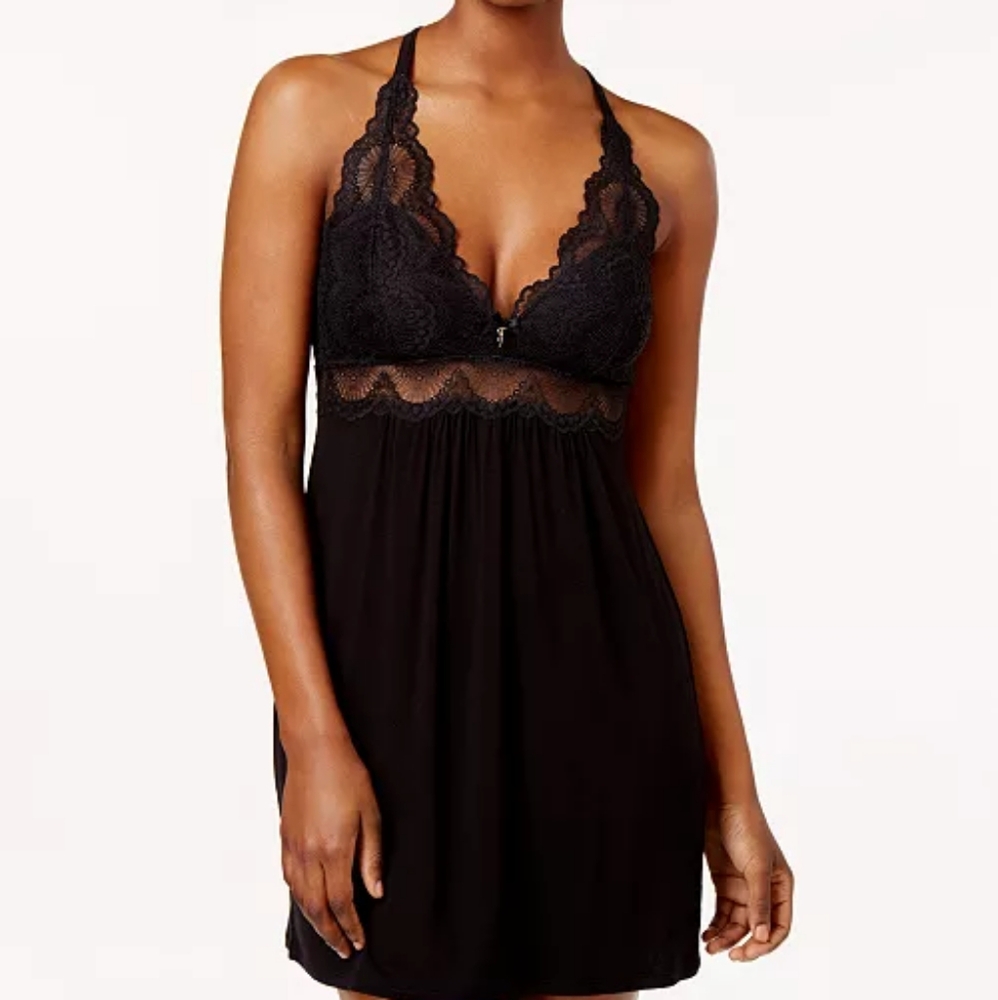 Lace-Bodice Black Knit Chemise Size Large Thalia Sadi Intimates (Macy's)